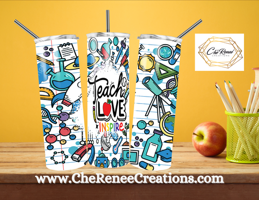 Teach Love Inspire Science Theme 20 oz Tumbler Customized with Name